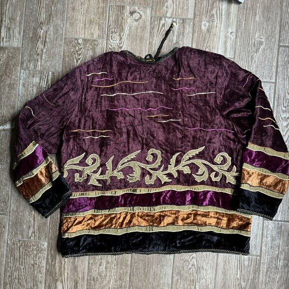 Vtg Boho Chic Velvet Jacket Embroidered Floral Patchwork Allure 2X Womens Gypsy - Picture 8 of 8